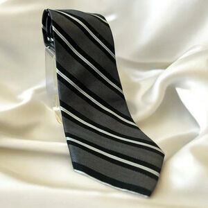 Men’s NAUTICA Silk Striped Tie, Black Gray White and Blue Striped Silk Necktie